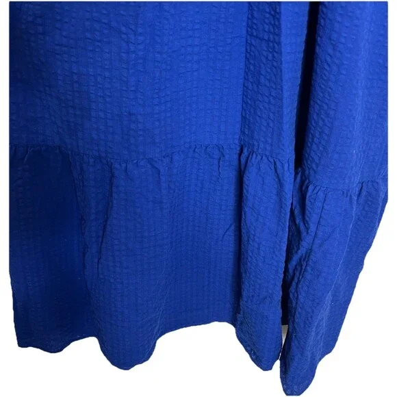 Old Navy Dress Women XXL  2XL Blue Maxi Tiered Seersucker Cotton Cottagecore - Picture 7 of 15